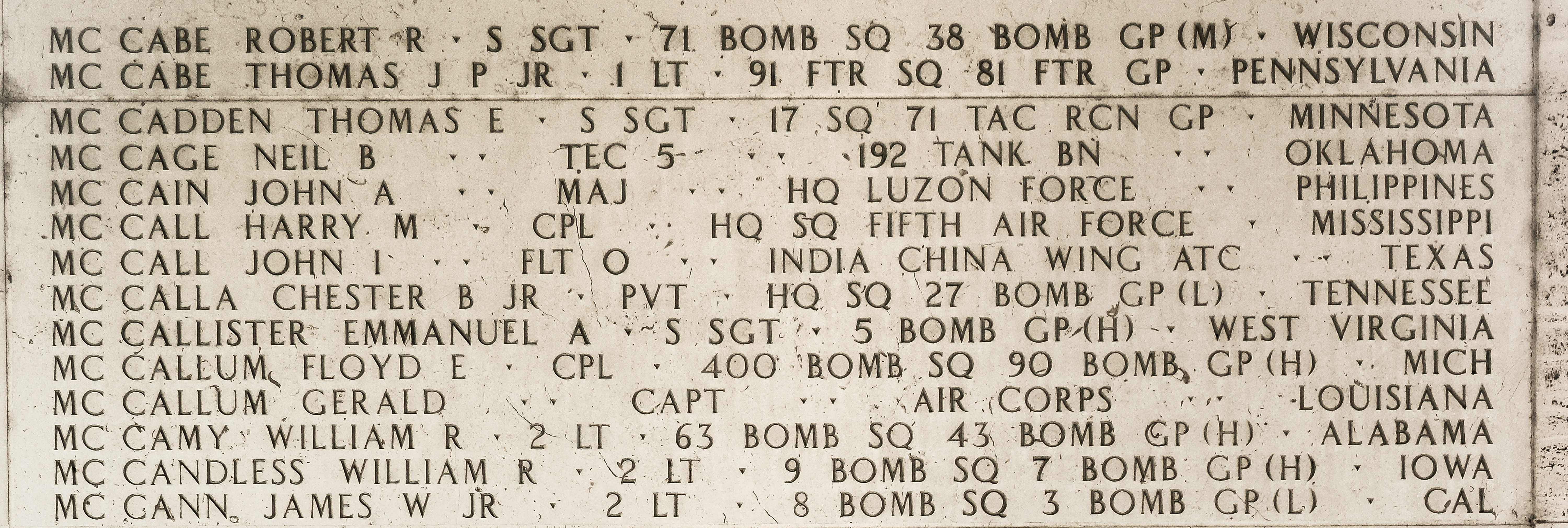 Thomas J. P. McCabe, First Lieutenant